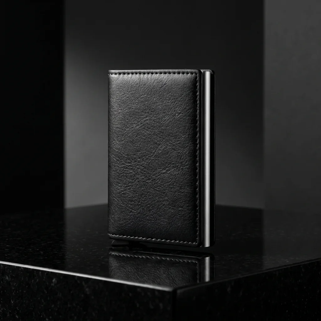 Cordault Vault in black, photographed on a dark pedestal